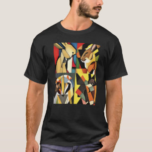 Camiseta Tres conejos y un león collage geométrico abstract