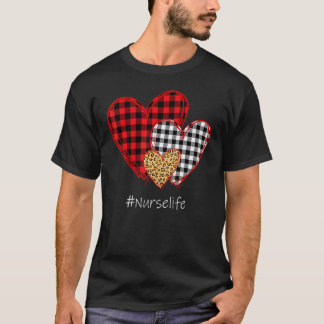Camiseta Tres Corazones Leopardo Cuadro de Búfalo Enfermera