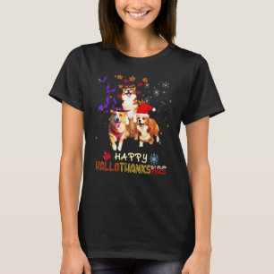 Camiseta Tres Corgi Halloween Feliz Navidad Feliz Hallot