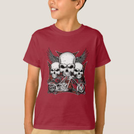 Camiseta Tres cráneo con motocicleta de helicóptero rojo T-