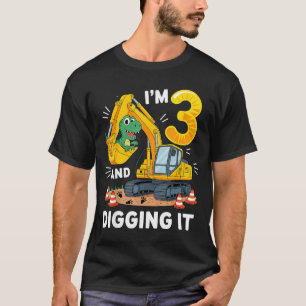 Camiseta Tres Cumpleaños 3er Construcción Dinosaurio Niño 3