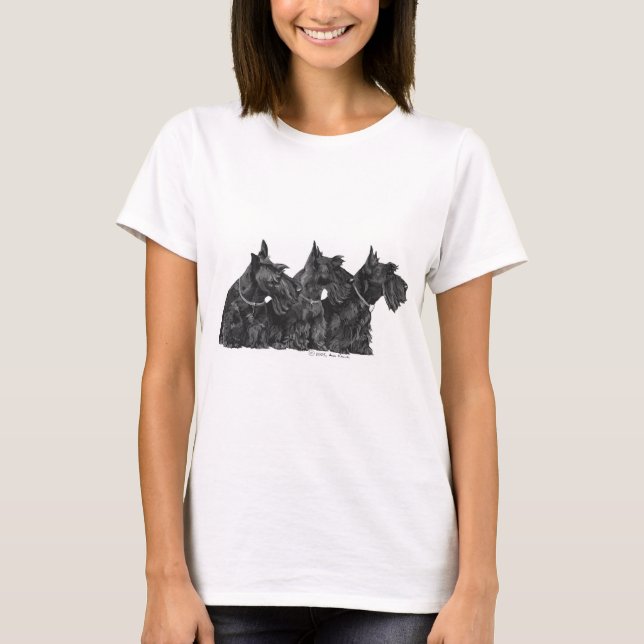 Camiseta Tres curiosos terriers escoceses (Anverso)