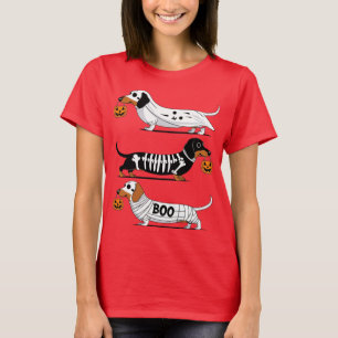Camiseta Tres Dachshunds festivos con un disfraz espeluznan