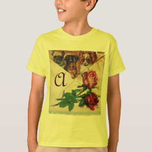 CAMISETA TRES DOGGIES CON ROSAS MONOGRAMA
