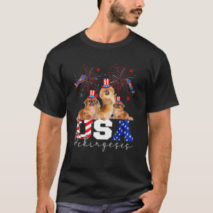 Camiseta Tres Ee.Uu. Pekingeses Perro Con Bandera Estadouni