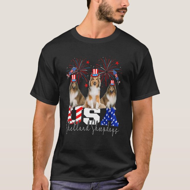 Camiseta Tres Ee.Uu. Shetland Sheepdogs American Flag Gorra (Anverso)