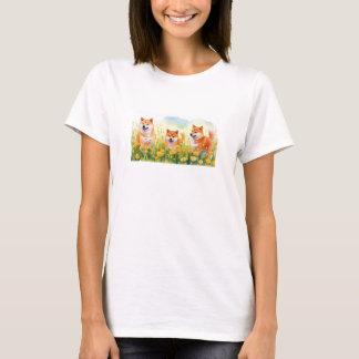 Camiseta tres etiquetas de equipaje lindas de shiba inus y