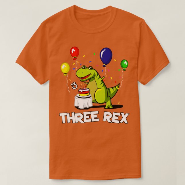 Camiseta Tres ex-Fiesta de cumpleaños TRex Dinosaurio (Diseño del anverso)
