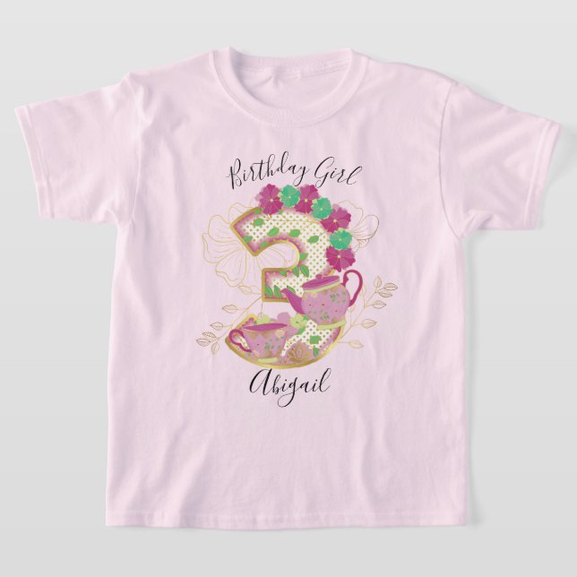 Camiseta Tres Fiestas de té Chica de cumpleaños | Floral (Distribución)