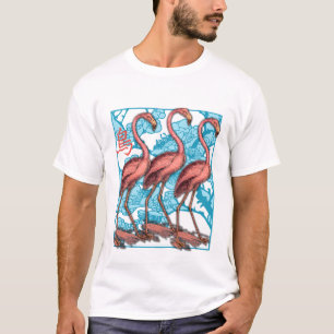 Camiseta Tres flamencos con las flores