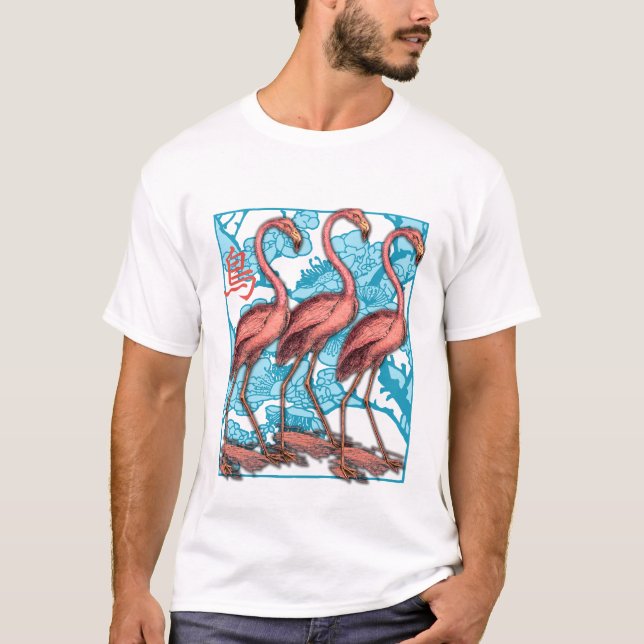 Camiseta Tres flamencos con las flores (Anverso)