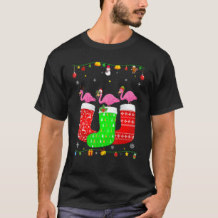 Camiseta Tres flamencos en calcetines de Navidad Pijama de