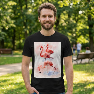 Camiseta Tres flamencos rosados en impresión de arte de acu