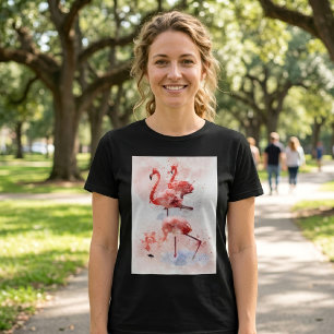 Camiseta Tres flamencos rosados en impresión de arte de acu