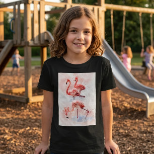 Camiseta Tres Flamingos Rosas en Impresión de Arte en Acuar