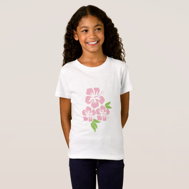 Camiseta Tres flores tropicales de Hibiscus rosa pálido (Anverso completo)
