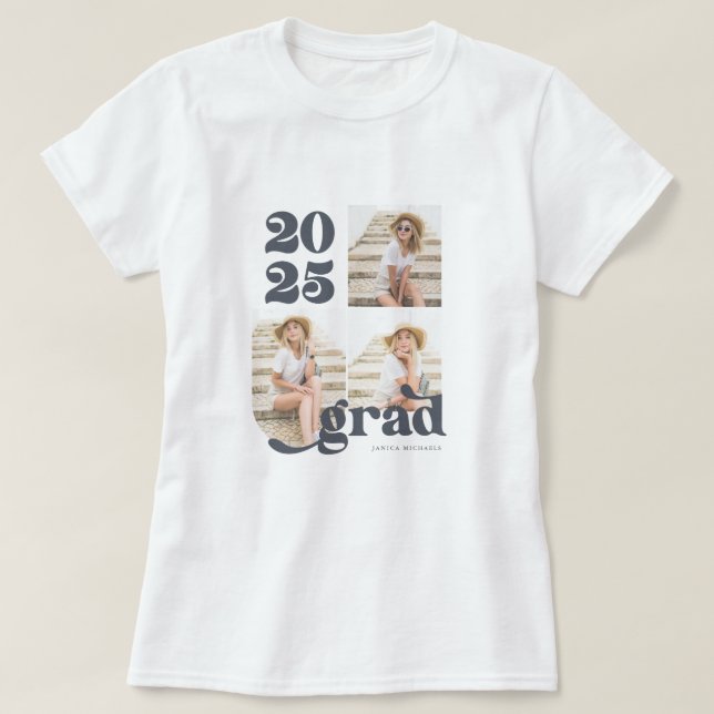 Camiseta Tres fotos retro azul graduado 2025 (Diseño del anverso)