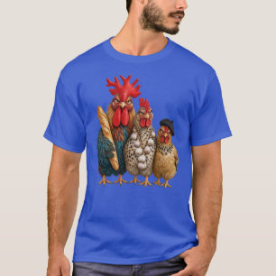 Camiseta Tres gallinas francesas Ajo, baguettes y cloqueo