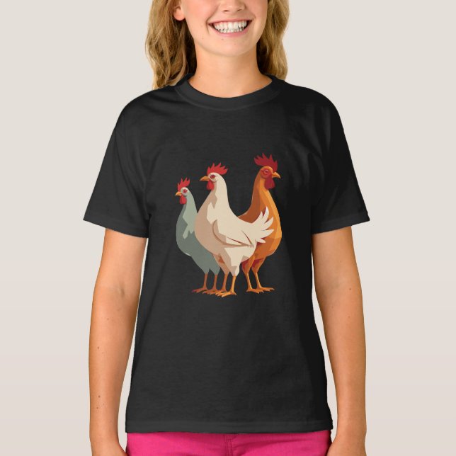 Camiseta Tres gallinas francesas retro a mediados del siglo (Anverso)