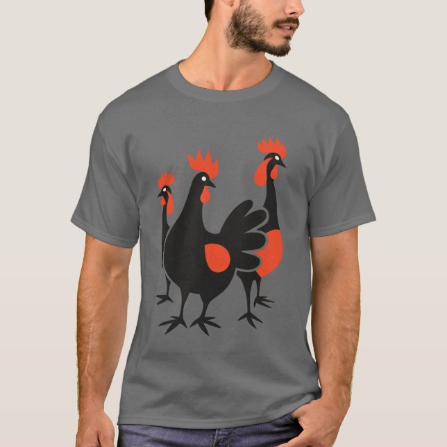Camiseta Tres gallinas francesas retro a mediados del siglo (Anverso)