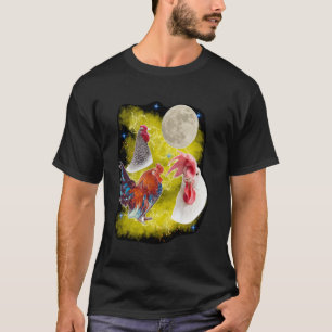 Camiseta Tres gallos de la luna cacareando a la luna gallin