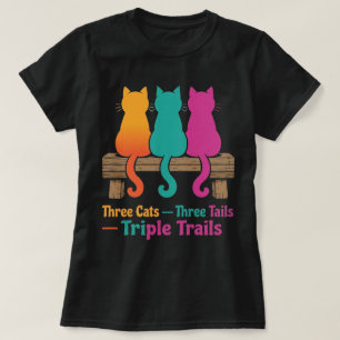 Camiseta Tres Gatos Cerca Arte de Colas Coloridas