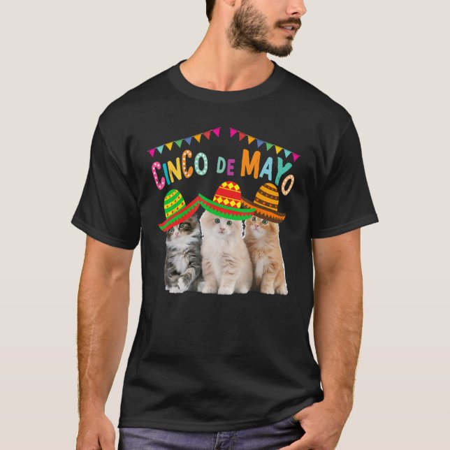 Camiseta Tres gatos con Gorras de Cinco De Mayo Kitty Kitte (Anverso)