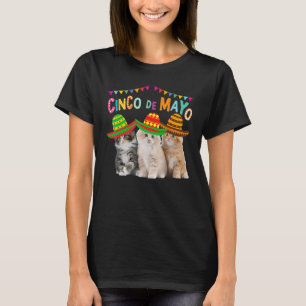 Camiseta Tres gatos con Gorras de Cinco De Mayo Kitty Kitte