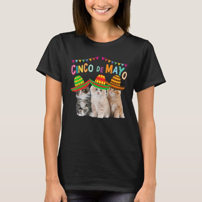 Camiseta Tres gatos con Gorras de Cinco De Mayo Kitty Kitte (Anverso)