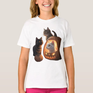 Camiseta Tres gatos dentro de calabazas talladas e iluminad