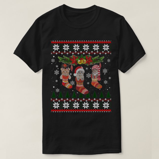Camiseta Tres gatos en Navidades graciosos del gato Feo Nav (Diseño del anverso)