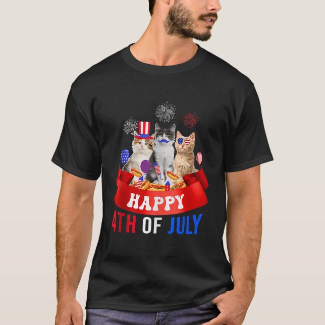 Camiseta Tres Gatos Felices 4 De Julio El Globo Atrás Indep (Anverso)
