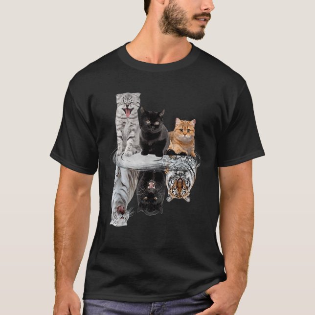 Camiseta Tres gatos gatitos Reflexión Tigre Leopardo T (Anverso)