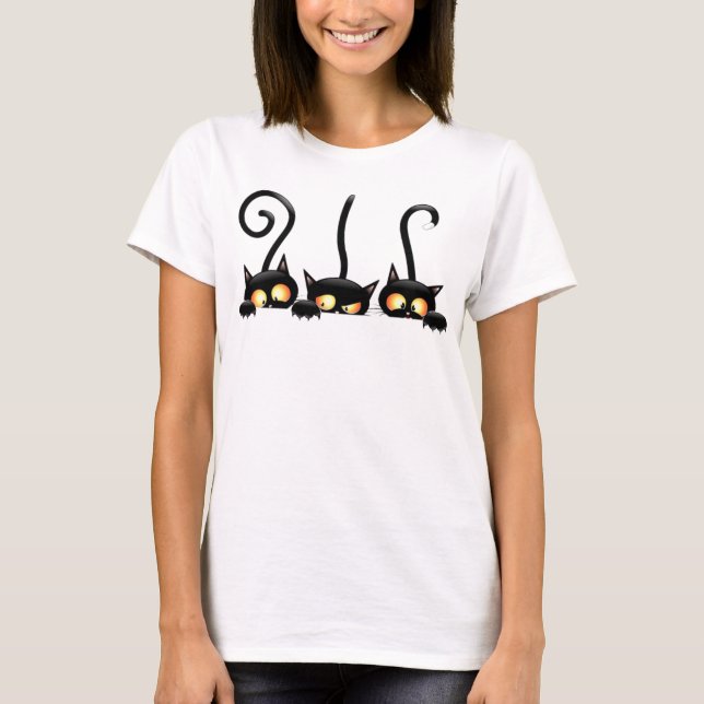 Camiseta tres gatos negros (Anverso)