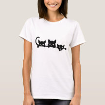Camiseta Tres Gatos Negros Espiando,  Mamá de Gato