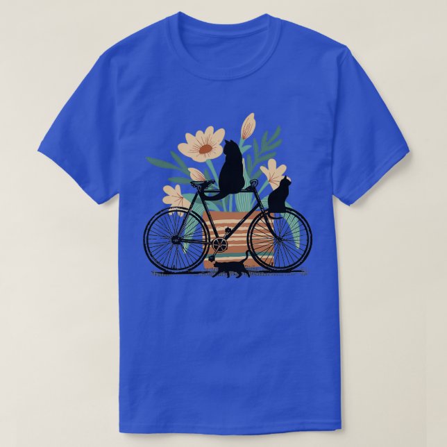 Camiseta Tres gatos negros, una bicicleta y una maceta con  (Diseño del anverso)