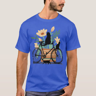 Camiseta Tres gatos negros, una bicicleta y una maceta con 