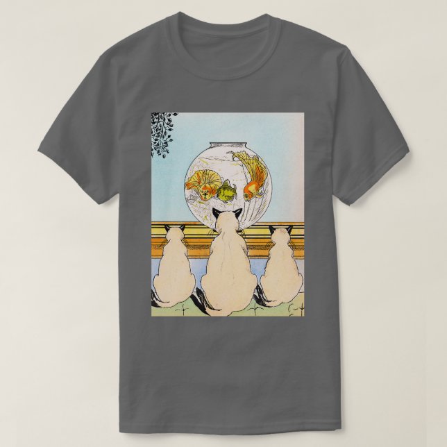 Camiseta Tres gatos observando peces en un acuario (Diseño del anverso)
