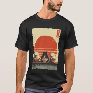 Camiseta Tres Gatos Ramen Divertido Estético Japonés Ukiyo-