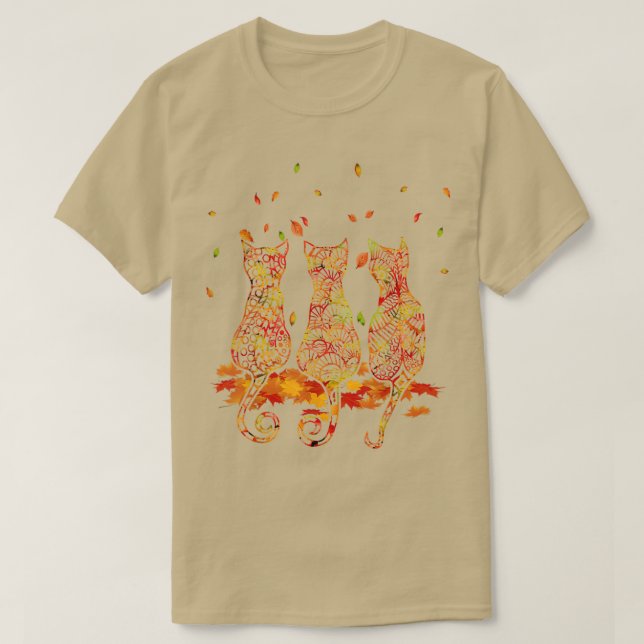 Camiseta Tres gatos saludo otoño leafs (Diseño del anverso)
