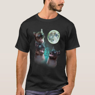 Camiseta Tres Gatos Siameses Aúllan A La Luna Divertido Hal