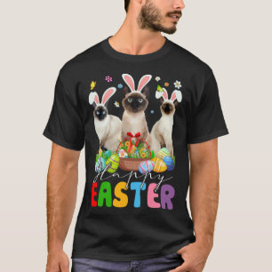 Camiseta Tres gatos siameses de conejos y cesta de huevos d