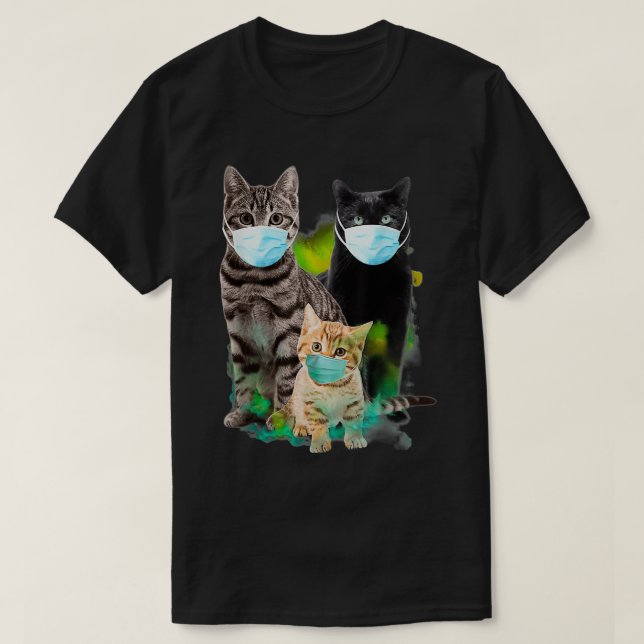 Camiseta Tres Gatos Usan Divertido En Cuarentena 2020 (Diseño del anverso)