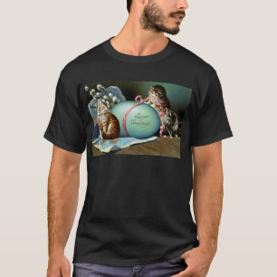 Camiseta Tres gatos y huevo de Pascua azul grande