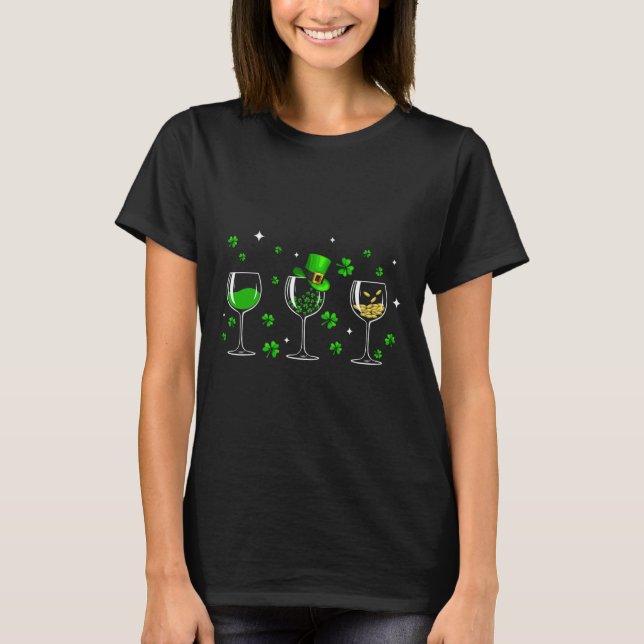Camiseta Tres Gles de Vino Clover Shamrock St Patrick Day I (Anverso)