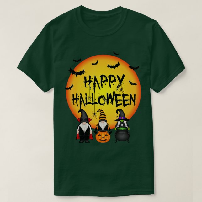 Camiseta Tres Gnomes Feliz Halloween Caída Candy Corn Pumpt (Diseño del anverso)