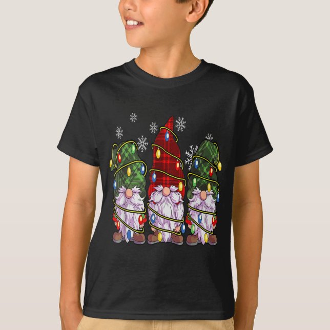 Camiseta Tres Gnomes Navidades rojos rojos rotos en búfalo (Anverso)