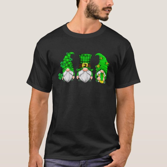 Camiseta Tres gnomes Shamrock Leopard Plaid St Patrick's D (Anverso)