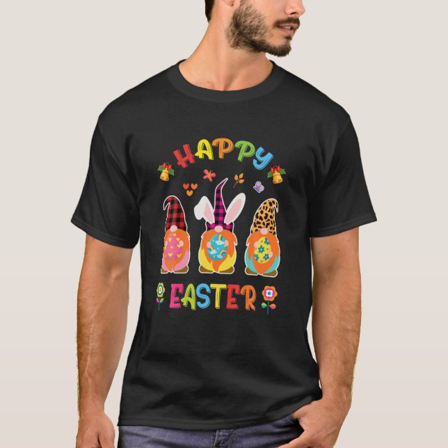 Camiseta Tres Gnomes sosteniendo huevo feliz Día de Pascua  (Anverso)