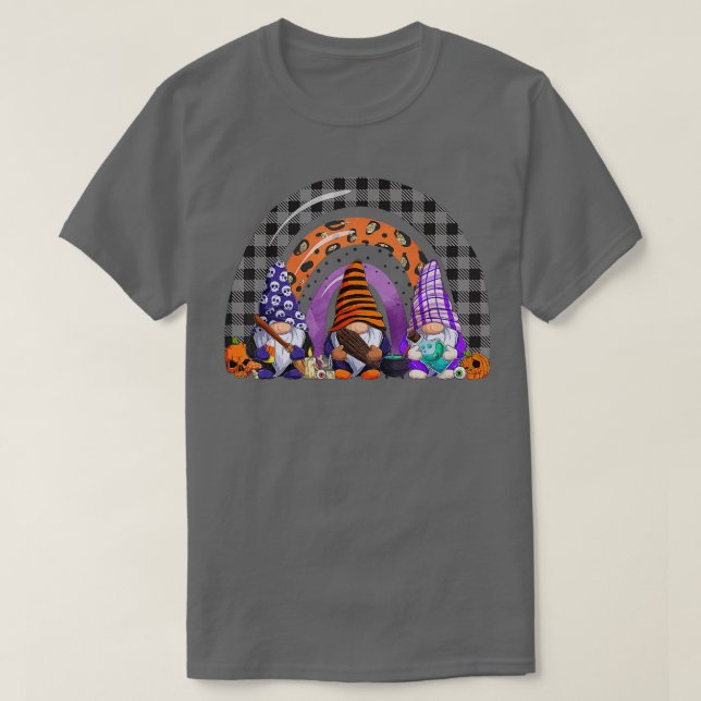 Camiseta Tres gnomos disfraces de Halloween Caen Calabaza R (Diseño del anverso)